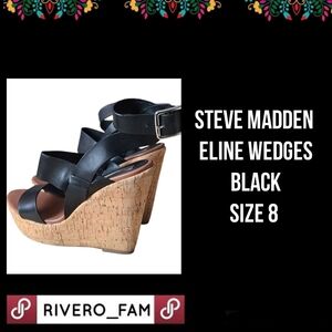 STEVE MADDEN | ELINE WEDGES | BLACK | SIZE 8